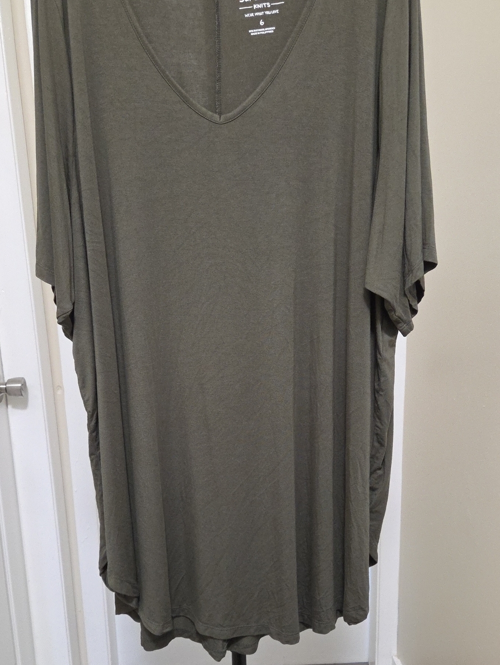 Torrid Plus Size Olive Green Super Soft V-Neck Dress | Stretch Relaxed Drape - Picture 4 of 7